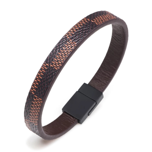 New Faux Leather Checked Bracelet for Men - Picture 5 of 8